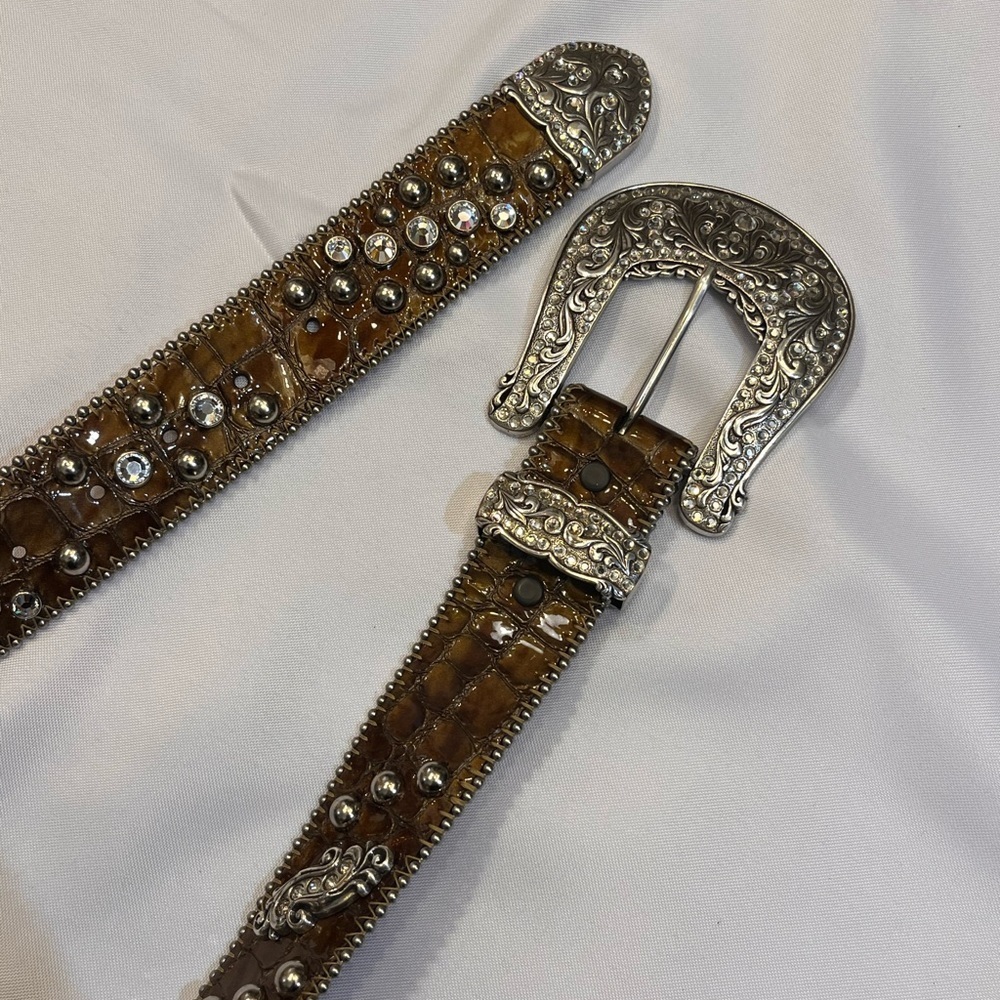 Brighton Rhinestone Studded + Croc Embossed Belt